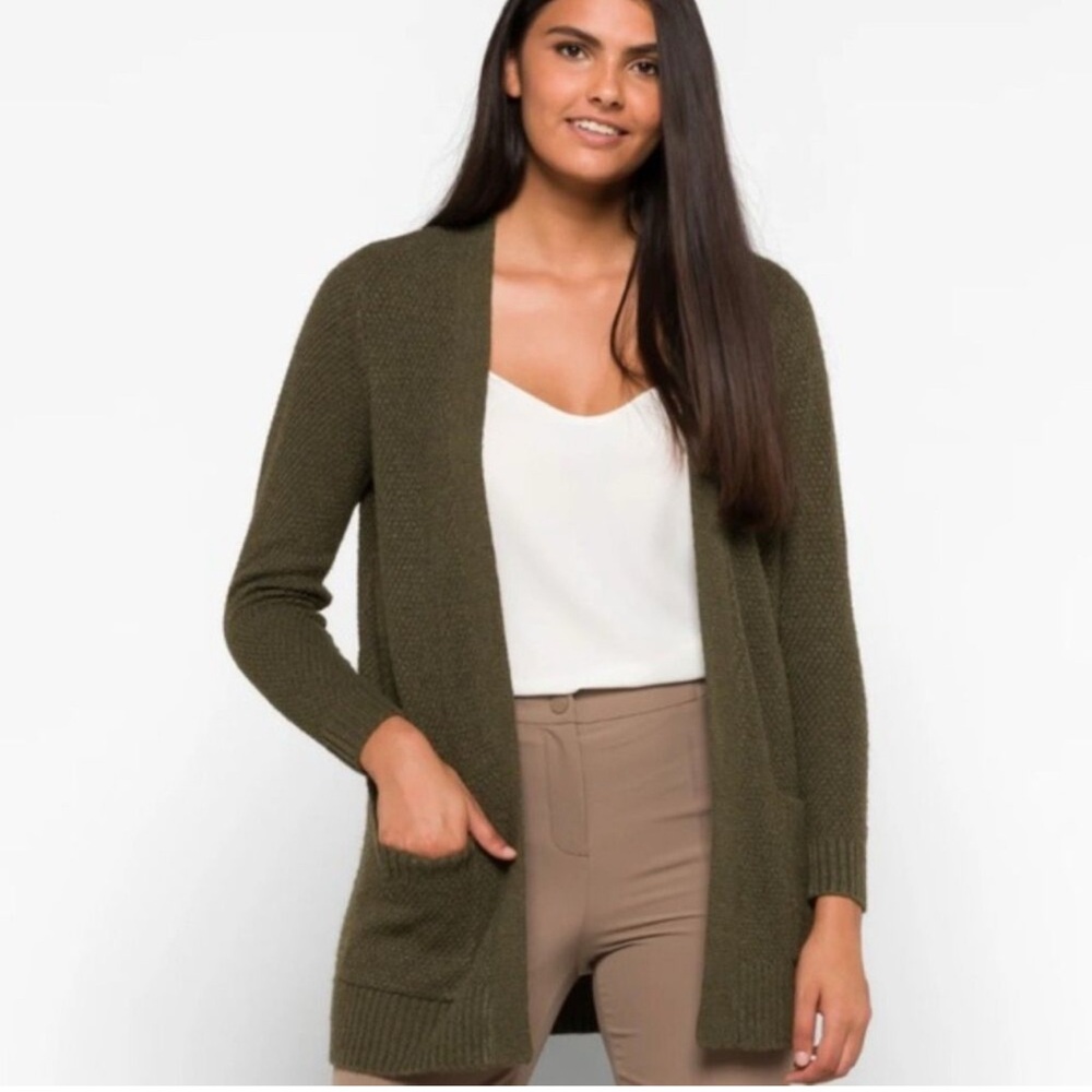 Pink Clover Open Cardigan Autumn Olive Green Knit Pocketed Sweater